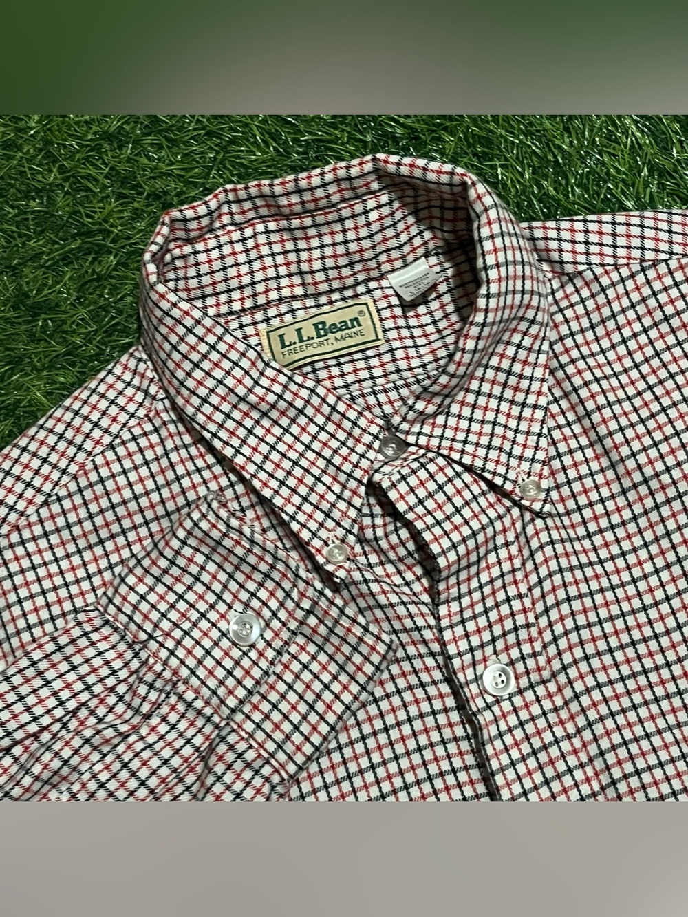LL Bean Long Sleeve Button Up Red/Black Shirt Vintage Size L Freeport Maine USA